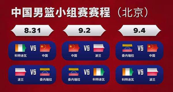 2019男篮世界杯中国队小组赛赛程表